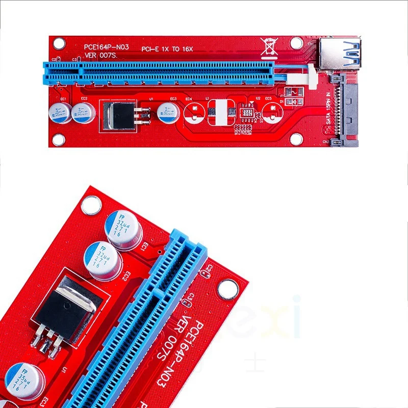 Ver007s PCI-E Riser 1X To 16X USB PCI Express Riser Powered Adapter Card 60Cm USB 3.0 Extension Cable For Bitcoin(Red)