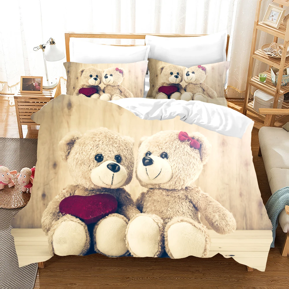 

Cartoon Bears Bedding Set Cute Comforter Sheets And Pillowcases 220x240 Size Simple Bedclothes For Children Lovers