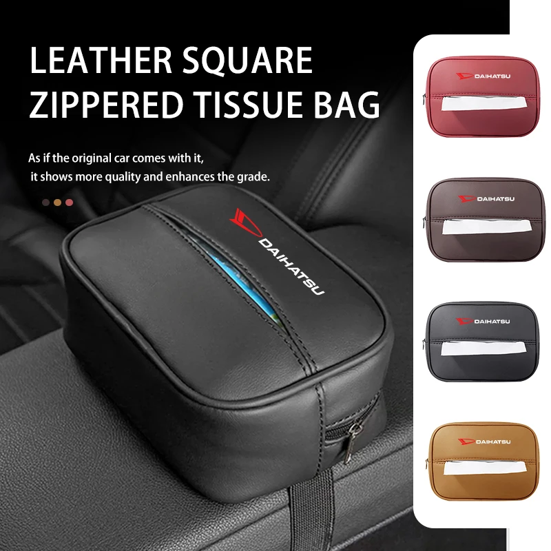 Bolsa de almacenamiento de pañuelos de cuero para coche, cubierta de papel para reposacabezas del asiento trasero, para Daihatsu Feroza Cuore Storia Rocky Harga Ayla Sigra Hijet Mira