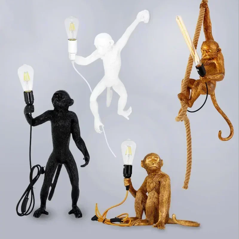 Nordic Creative Retro Monkey Chandelier Restaurant Coffee Shop Bedroom  Wall Light Designer Senior Moving Object Led Table Lamp