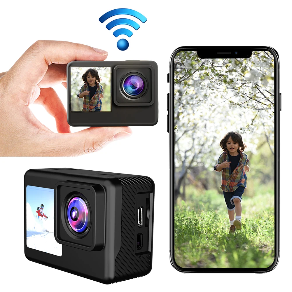 4K UHD Action Camera 1080P 30FPS 2.0 Inch IPS Screen Bicycle Video Recording Camera Anti-Shake Video Camera Dual Screen Display