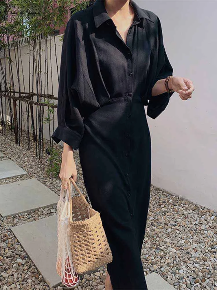 ZANZEA Women Elegant Long Sleeve Shirt Dress Spring Sundress Fashion Lapel Neck Button Robe Solid OL Office Vestidos Oversize