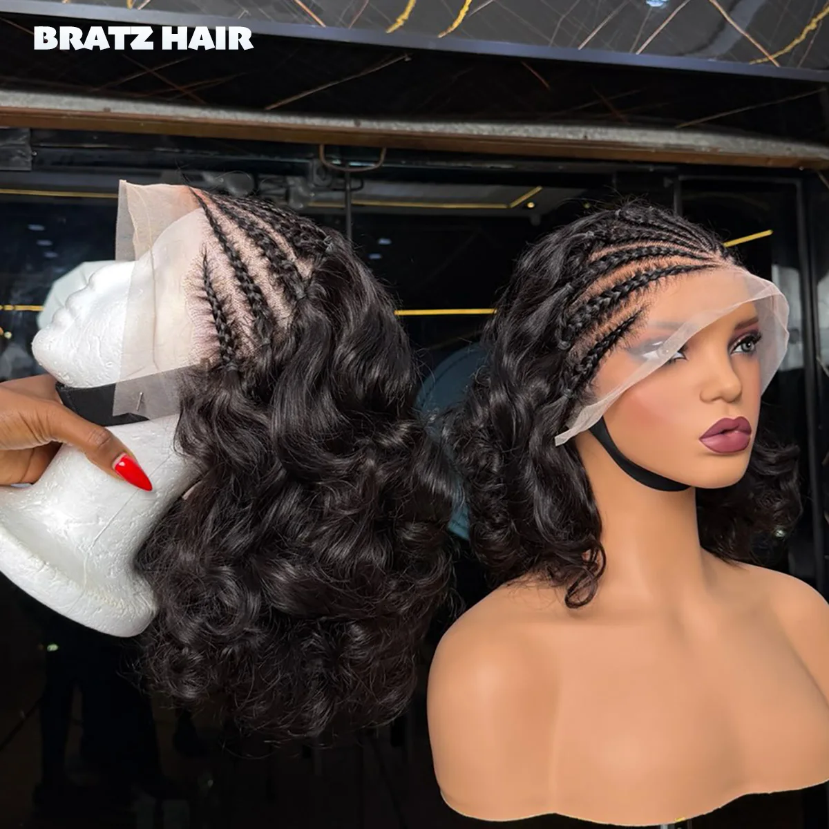 Pre-Braided Hair Bounce Wave 13x4 Lace Frontal Wigs 100% Human Hair 13x6 HD Transparent Lace Front Drawstring Glue-Free Wig