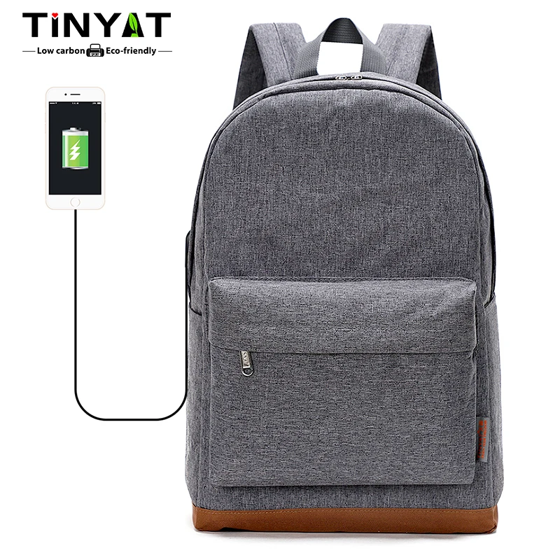 

TINYAT мужской повседневный рюкзак большой емкости с USB водонепроницаемой школьной сумкой Bookbag Back School для ежедневного использования, путешествий