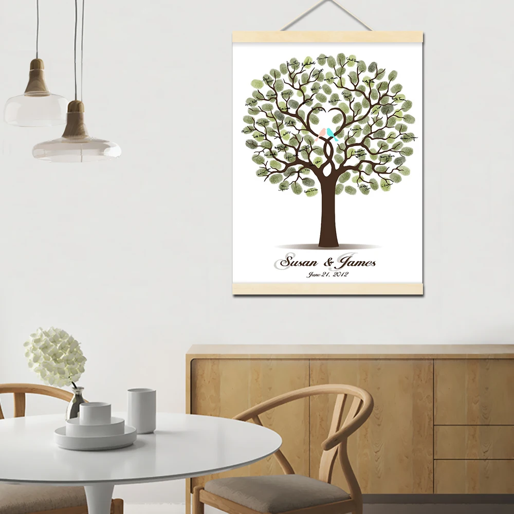 

Personalized Wedding Guest Book Fingerprint Tree Wood Hanger Baby Shower First Communion Souvenir Name Date Framed Wall Poster