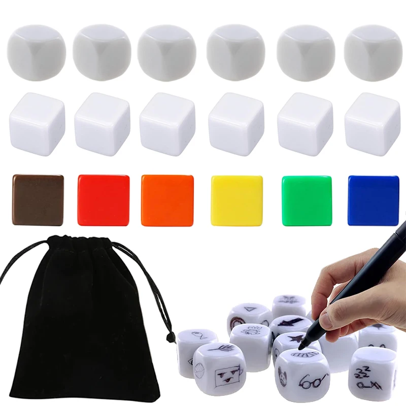

10pcs Blank Dice 16mm White / Color Rounded / Square Corners Party Entertainment Gambling Props Chessboard Game Dice TMZ