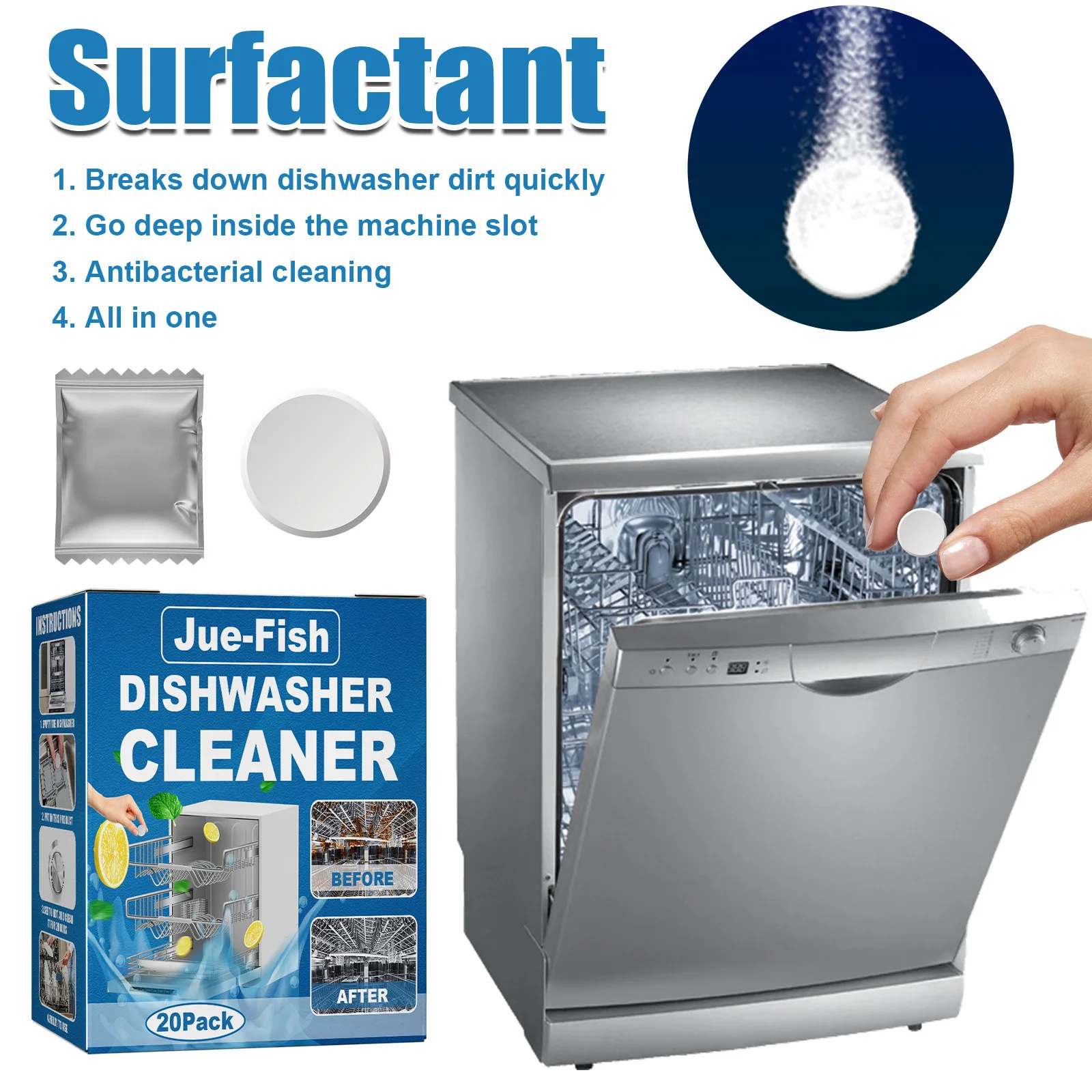 Dishwasher cleaning tablets, special maintenance tablets for decontamination and oil stain cleaning