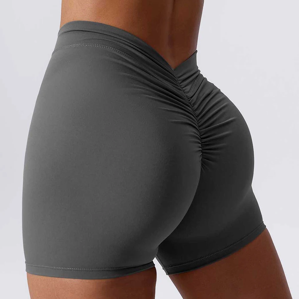 

Black Waist Back V Pleated Hip Lift Nude Three-Part Pants High Spring Yoga Pants Breathable Quick-Drying Fitness Shorts for Wome