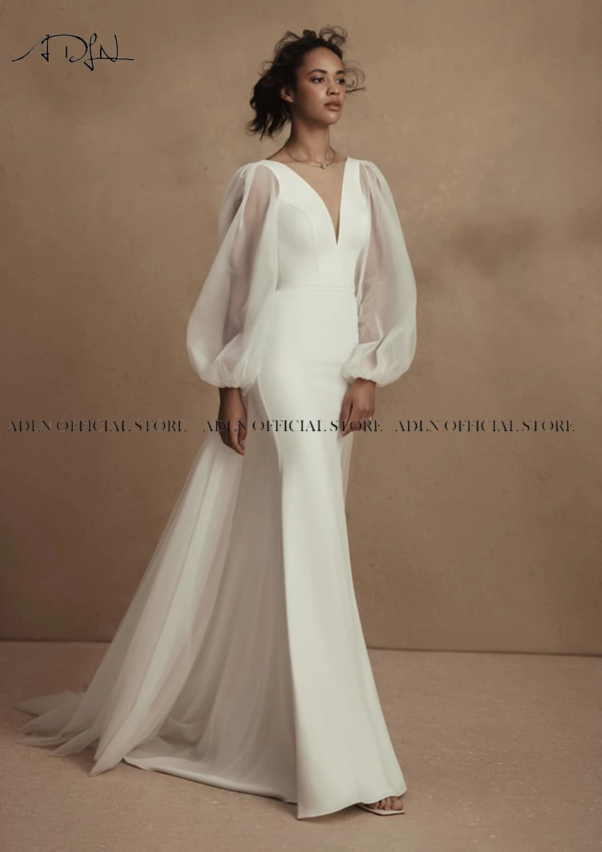 Robe de Mariée avec Traîne Amovible, Manches sulf, Style Sirène, Dos aux, Magnifique, pour Patients, 2023