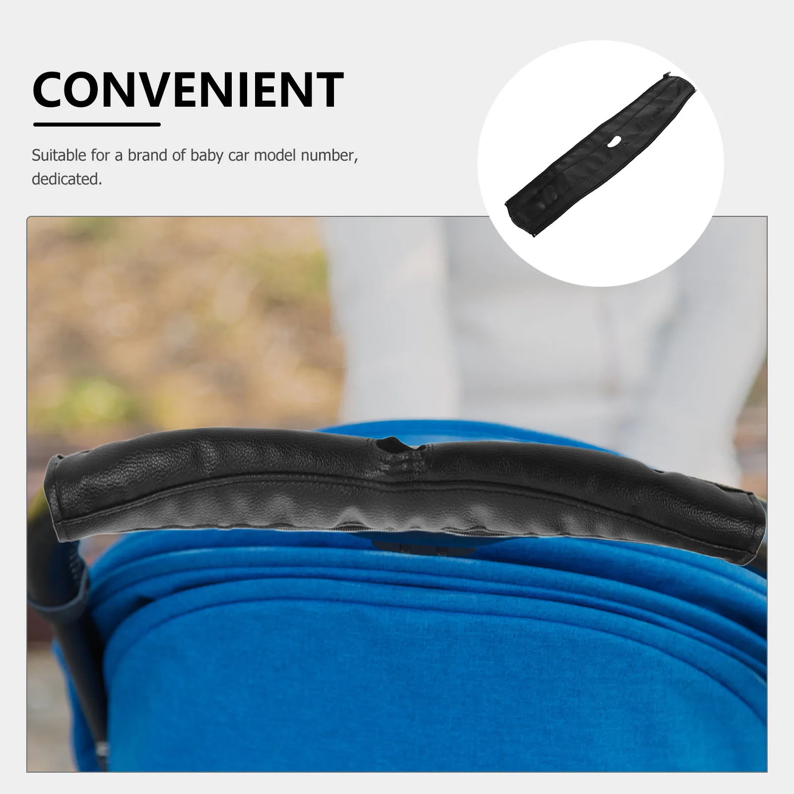 غطاء مقبض عربة الأطفال باللون الأسود من البولي يوريثان مناسب عالمي بسحّاب وقابل للإزالة لعربة الأطفال وقبضة مقود الدراجة