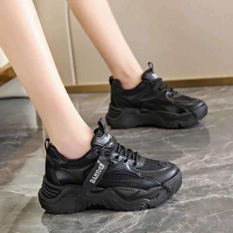 Sports Shoes for Women 2025 Spring Trend Breathable Solid Color Thick Sole Mesh Casual Shoes Lightweight Running Shoes for Women