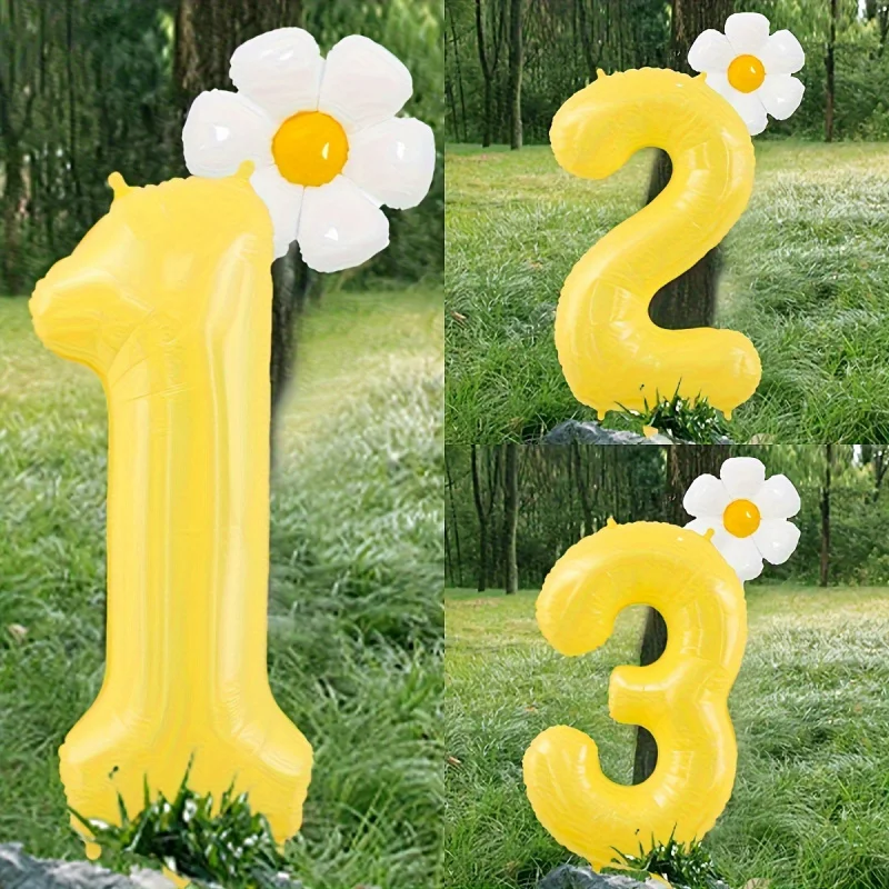 

40inch Yellow Number Daisy Flower Aluminum Foil Balloon Outdoor Picnic Baby First Birthday Party Decoration