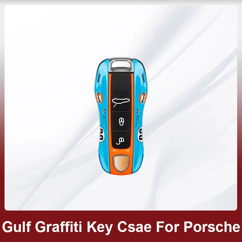 

For Porsche Cayenne Panamera Macan 911 718 Cayman Boxster Taycan New Old 2010-2024 Car Gulf Graffiti Key Case Painting Cover