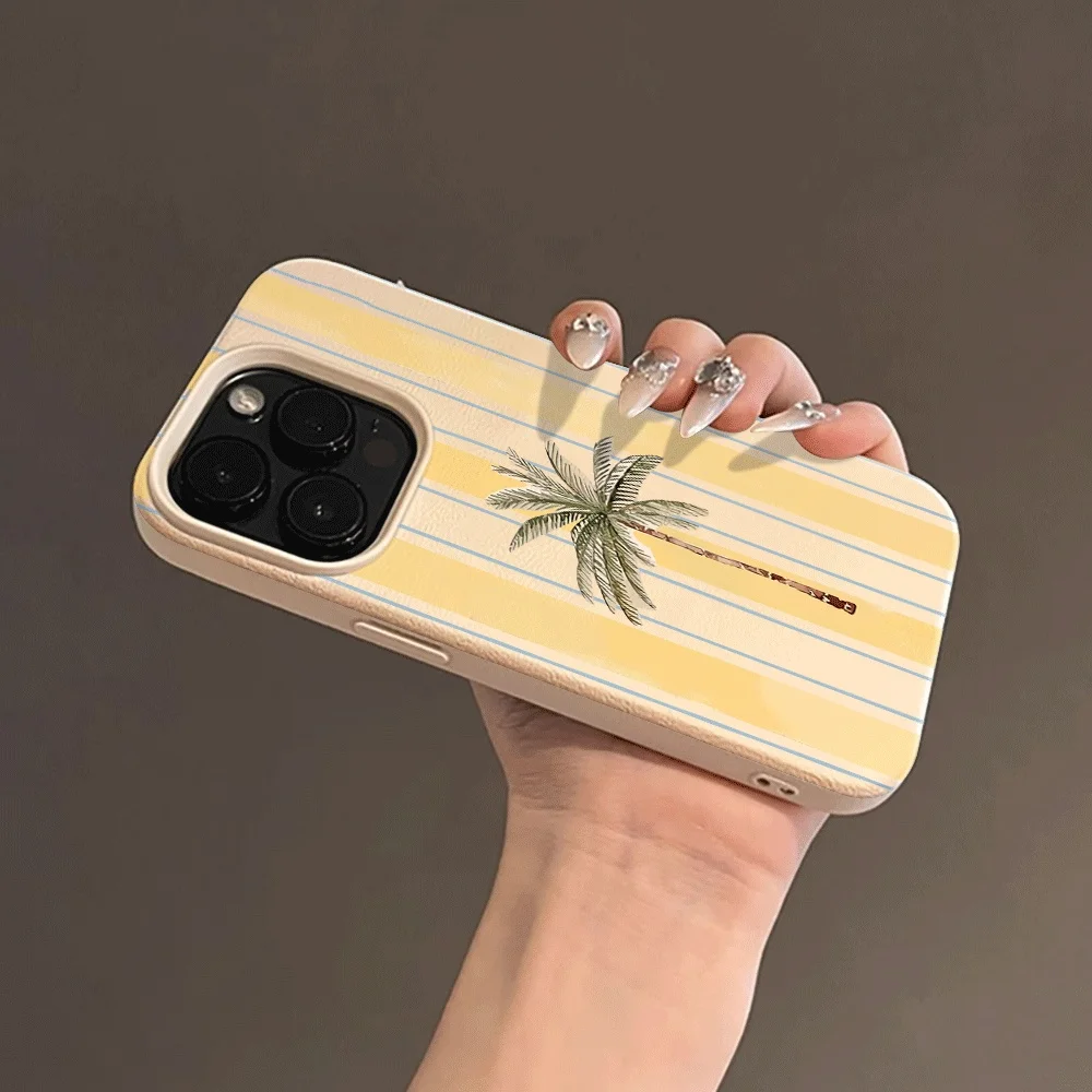 Koreanischer Stil Sommer Strand Kokospalmen Handyhülle für iPhone 17 16 15 14 13 12 11 Pro Max Plus X XR Silikon Matt Weiche Hülle – Detail 5
