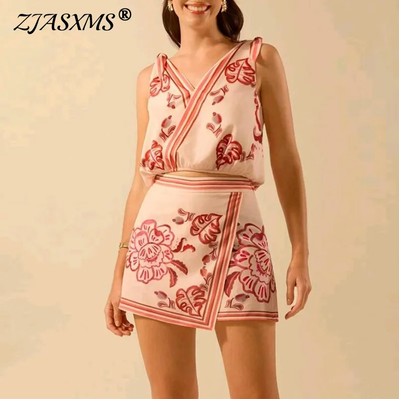 

Женский новый комплект из двух предметов на молнии в стиле ретро, летний повседневный топ и юбки со шнуровкой и бантом, шорты, модный костюм с v-образным вырезом в стиле бохо