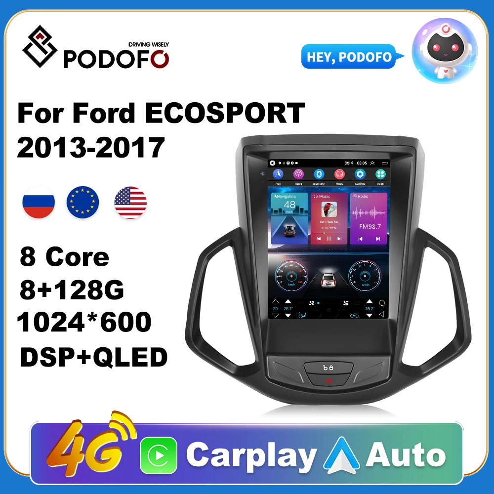 راديو بودوفو-مشغل فيديو متعدد الوسائط للسيارة ، نظام تحديد المواقع والملاحة ، أندرويد 11 ، لا دين 2 ، دين 2 ، دي في دي ، فورد ايكوسبورت-ma