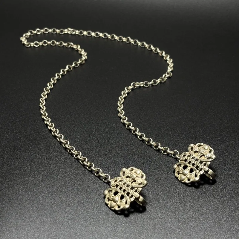 Vintage Carved Silver Plated Chain, Ethnic Miao Silver Antique Finished DIY Necklace, Sweater Chain & Press Clasp Jewelry