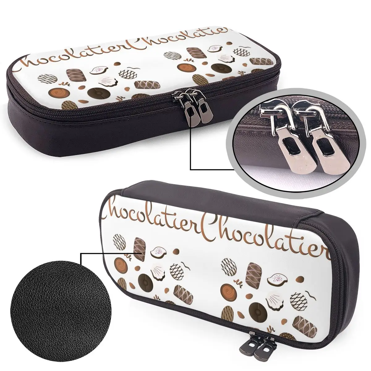 Chocolatier Chocolate Candies Leather Pencil Case for Kids Gifts Pen Box Pencil Bag Stationery Supplies Pen Holder Bag