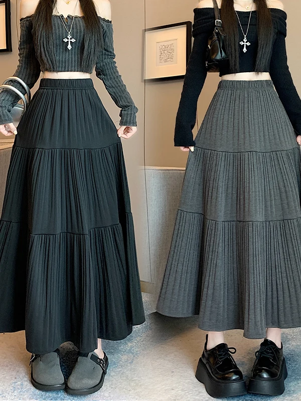 plus Size Women's Autumn Winter Korean Style Woolen A-Line Skirt High Waist Half Body Skirt Flared Umbrella Skirt Trendy Ins