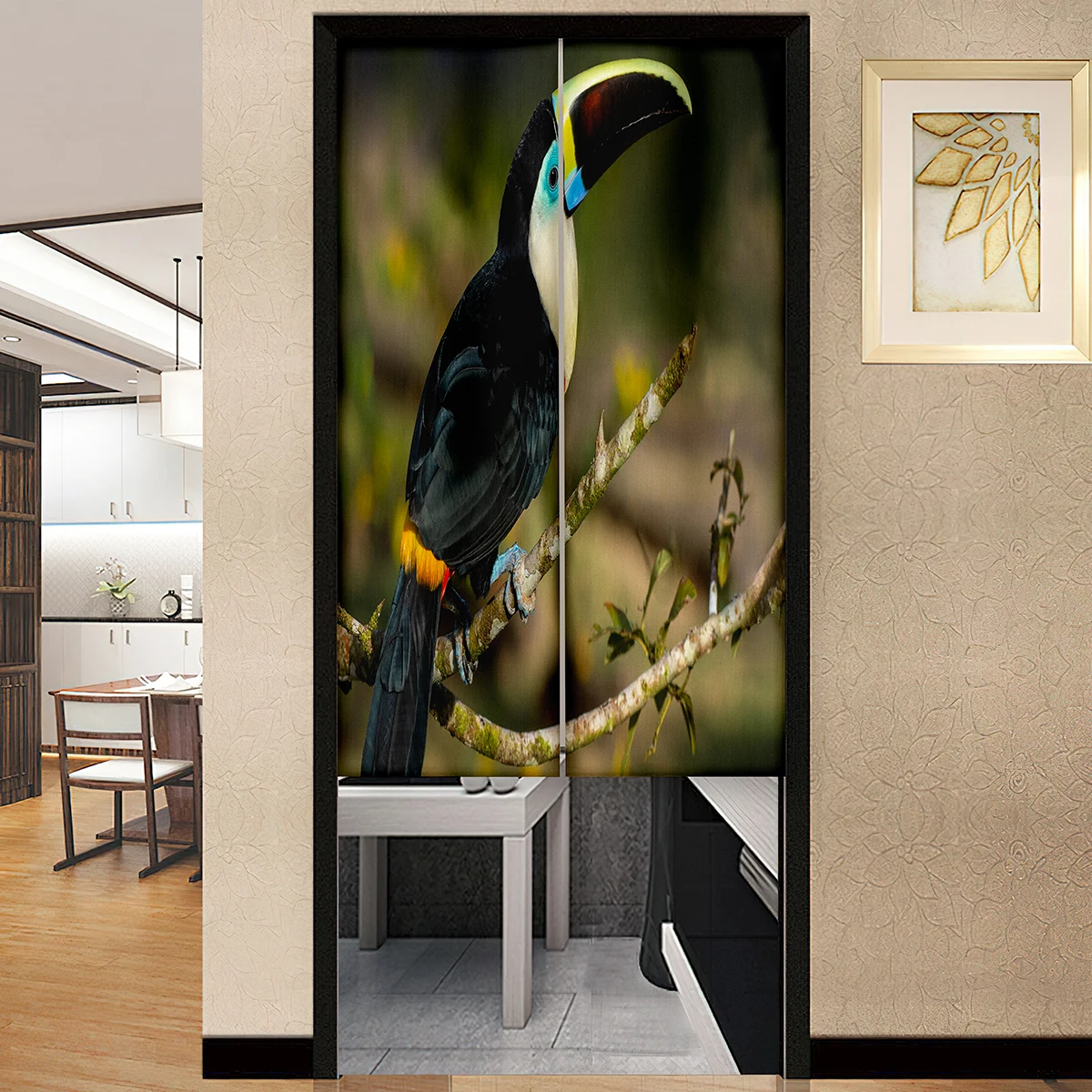 Tropical Toucan colorful birds Door Curtain Japanese Style Kitchen Partition Drapes Restaurant Entrance Hanging Half-Curtain