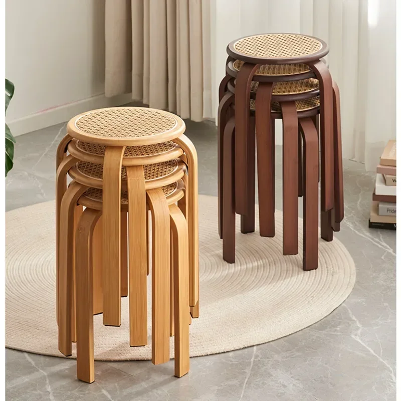 

Bamboo Dining Stools Resin Rattan Woven Makeup Chair Stacking Storage Kitchen Seat Stable And Load-bearing Restaurant Furniture