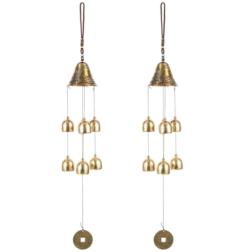 2-teiliges Feng Shui-Windspiel, Glockenspiel für Zuhause, Glocken, zum Aufhängen, Legierung, Dekor, Glück, Metall, Chinesisch