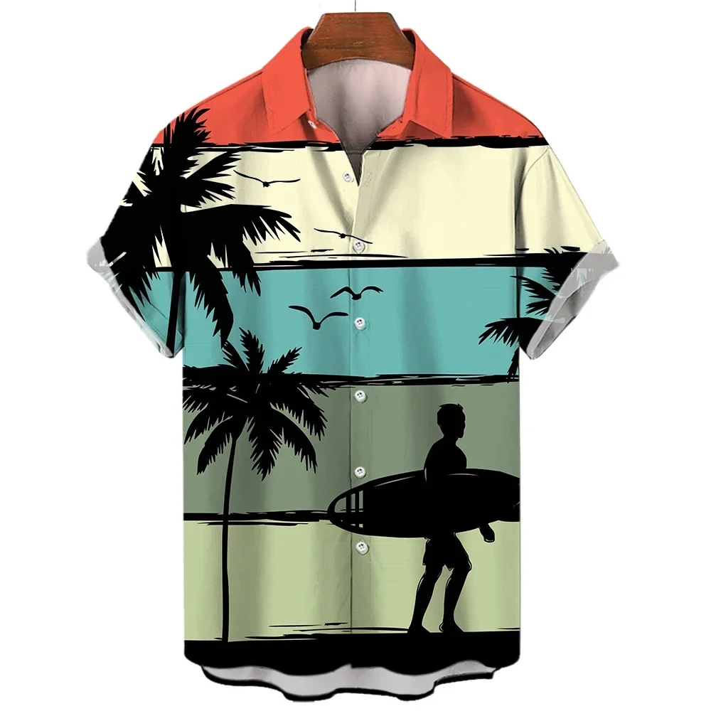 

2024 New Hawaiian Surf Men's Shirt 3D printed unisex casual fashion short-sleeved shirt with lapel button-down baggy top