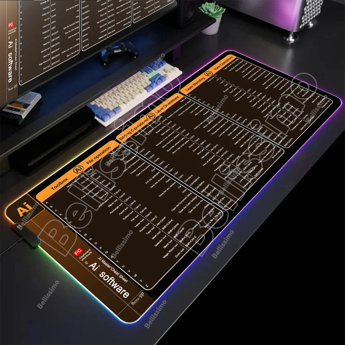 

RGB коврик для мыши офисное программное обеспечение клавиши быстрого доступа геймерский коврик для клавиатуры светодиодный компьютерный коврик для мыши аксессуары для клавиатуры коврик для игрового стола ковер