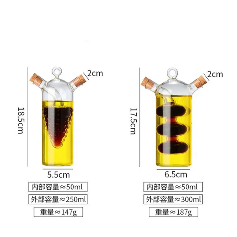 Two-in-one High Borosilicate Glass Oil Pot with Two Mouths and Fine Mouths for Kitchen Sealed Sauce and Vinegar Seasoning Bottle