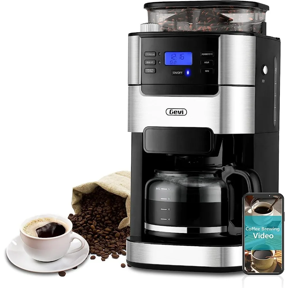 

10-Cup Coffee Maker with Grinder, Programmable Grind & Brew, 1.5L Water Reservoir, Keep Warm Plate Coffee Machine