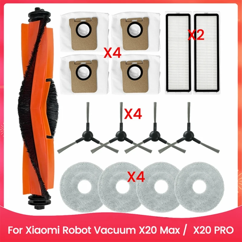 Hot Sale-15PCS Vacuum Cleaner Brush Dust Bag Filter And Mop Cloth Set For Xiaomi X20 Max X20 PRO Vacuum Cleaner Replacement Part