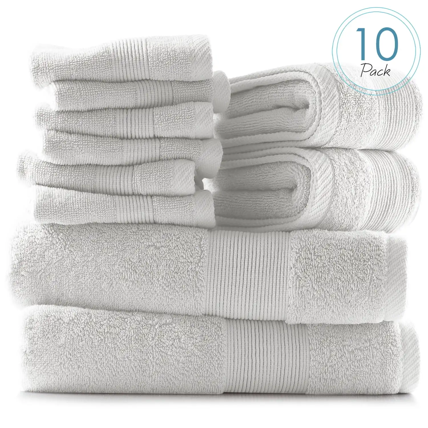 

Bath Towels Set, 100% Cotton Luxury Softness 10 Pc Set, White