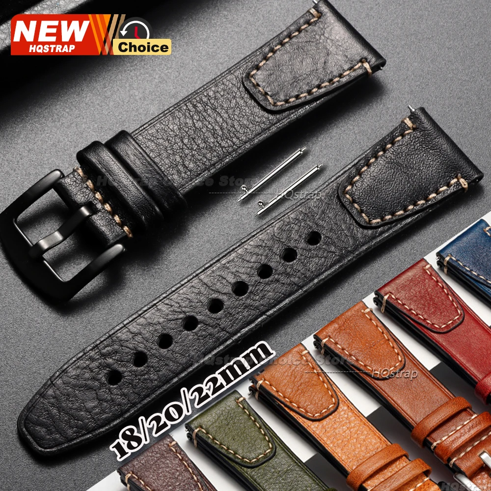 18mm 20mm 22mm Genuine Vintage Leather Watch Strap Band Universal Watchband Retro Bracelet Quick Release Bar Wristband Women Men