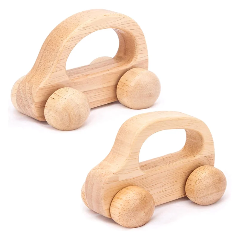 B24C-2Pcs Baby Wooden Car  Early Education Infant 0-6-12 Months Toddler 1-3 Year Old Wood  Boys Neutral Decor