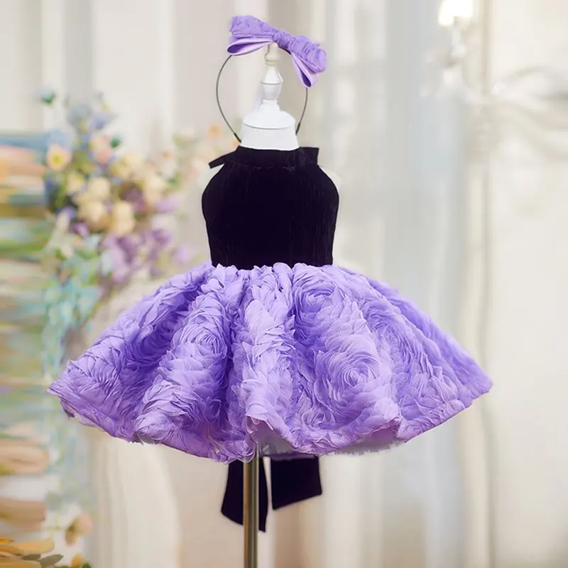 Girl's Sequin Long sleeved Princess Dress 2026 New Fashion Luxury One Shoulder Fluffy Dress Carnival Birthday Performance Dress