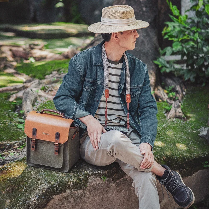 Taylorves Retro Backpack Camera Bag Compatible with Canon, Fuji, Nikon Mirrorless/SLR Cameras, Crossbody Photography Bag