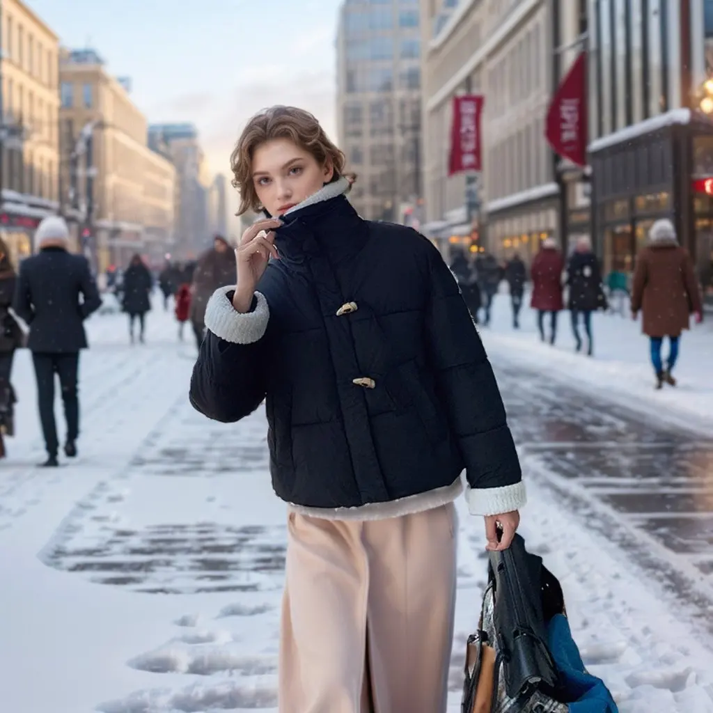 

Women's Cotton-Padded Jacket European American Style Down-Filled Short Coat High-End Fashion Loose Thick Outerwear