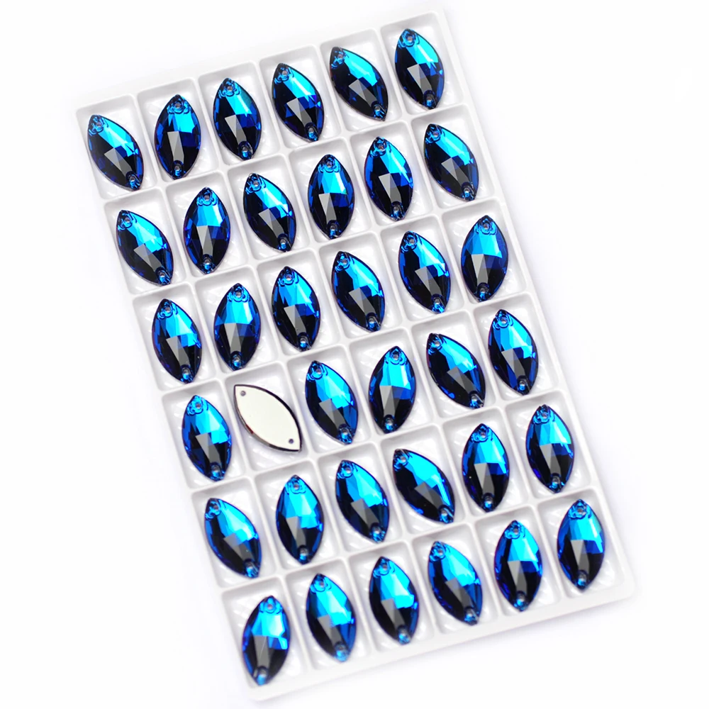 PUBRILEX K9 Glas-Aufnähsteine Navette-Form Flache Kristalle zum Aufnähen für Handarbeiten, Taschen, Kleider und Accessoires – Detail 6