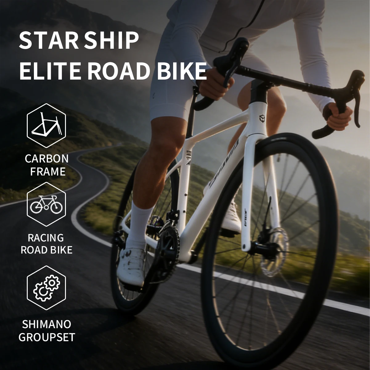 

SAVA 2026 STAR SHIP Carbon Fiber Road Bike with SENSHA EMPIRE PRO 2x12 HRD Shifters with aluminum wheels and carbon handlebars