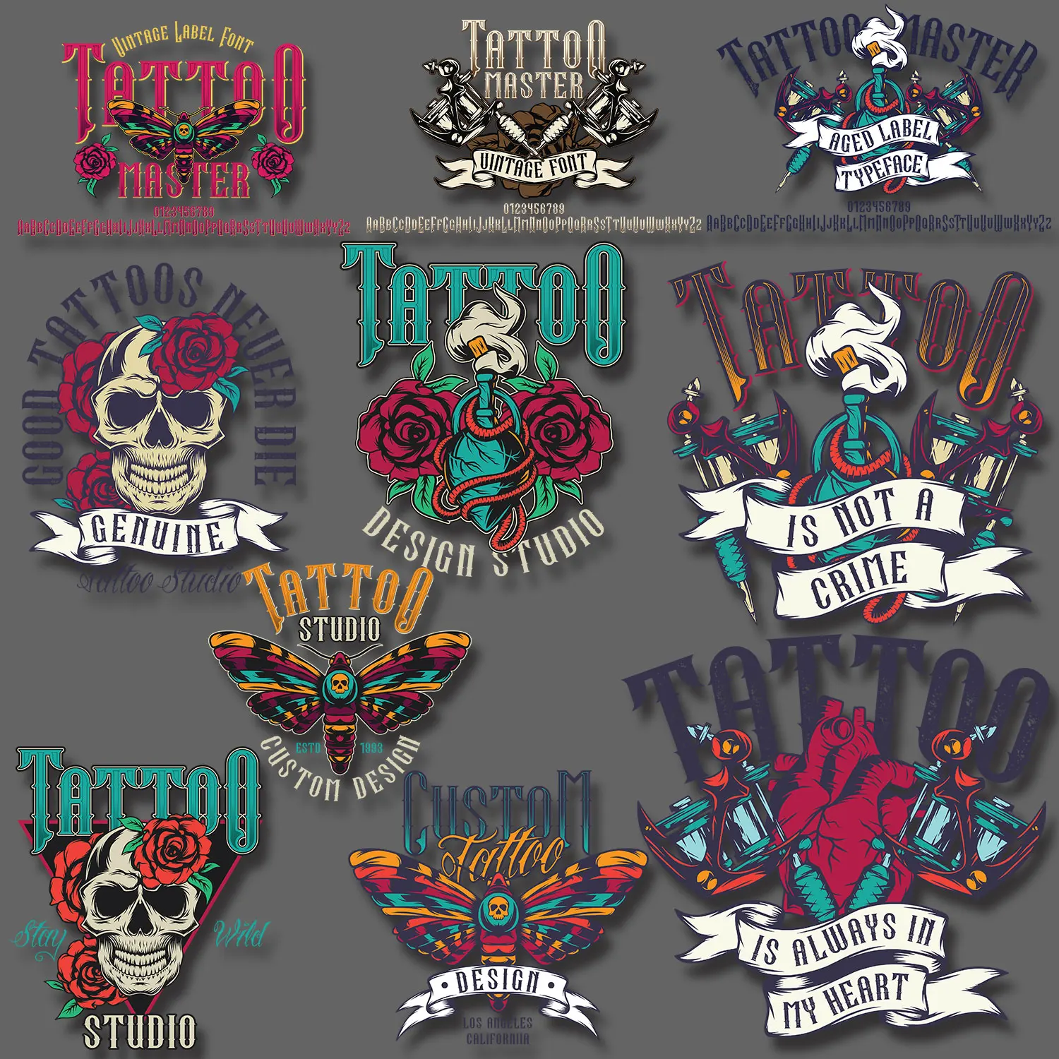 

Tattoo Master Skull Butterfly Rose Heart Gorgeous Retro Style Iron-on Transfers for Clothing Washable Diy Craft