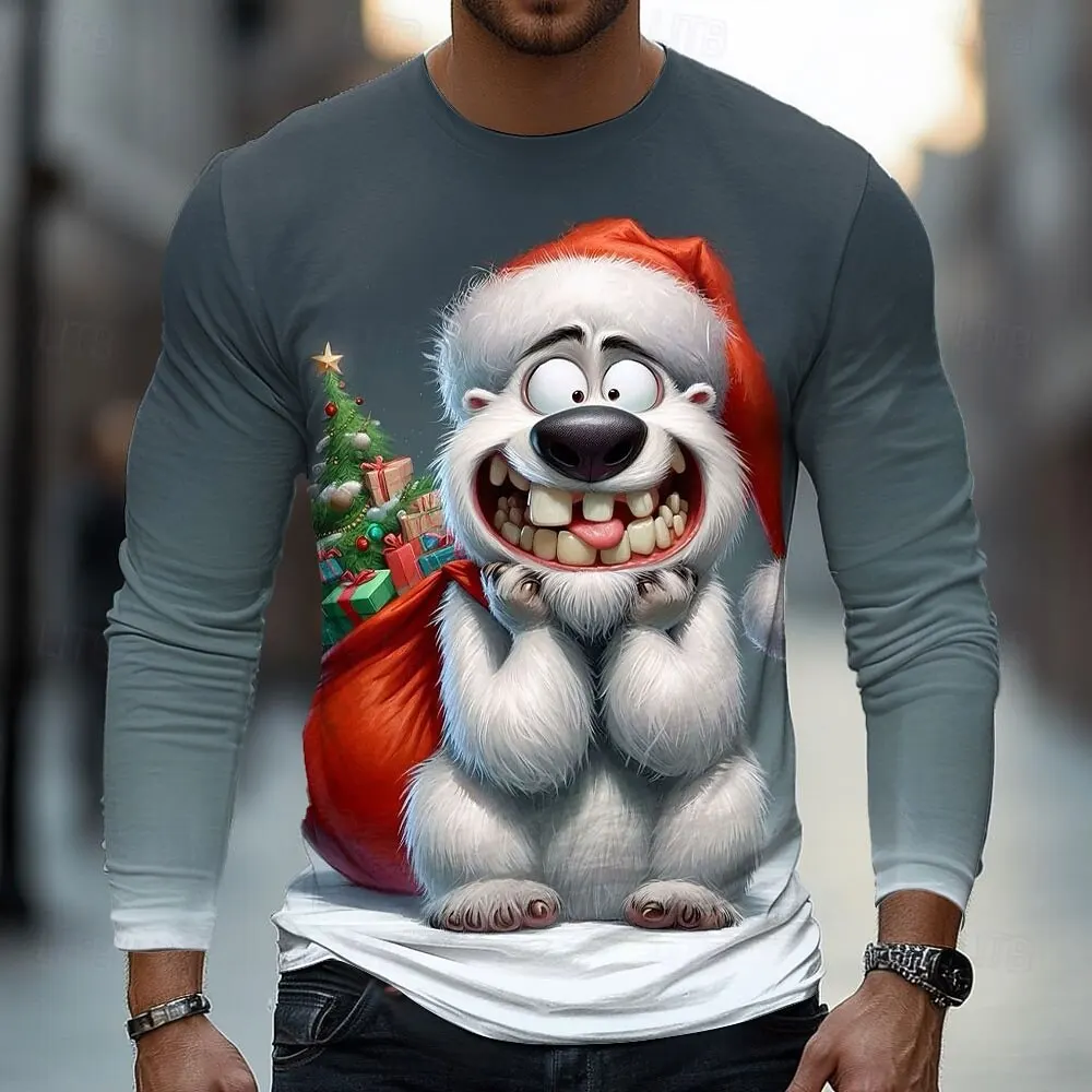 

Funny Cute Bear Graphic Men's Long Sleeve T-Shirt Autumn Outdoor Fashion Loose Round Neck Tees Christmas Theme Party Man Clothes