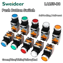 LED 220v Light Push Button Switch Momentary Latching ON/OFF Power Switch with Silver Contact 22MM 12v 24v110V220v Red Waterproof
