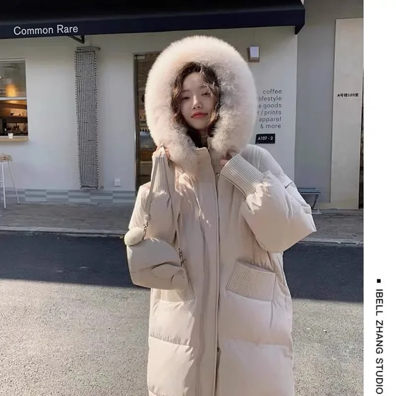 เวอร์ชั่นเกาหลีฤดูหนาวใหม่ขนขนาดใหญ่ลงเสื้อแจ็คเก็ตหญิงความยาวกลางสไตล์แฟชั่นหนาสําหรับความอบอุ่นเสื้ออินเทรนด์