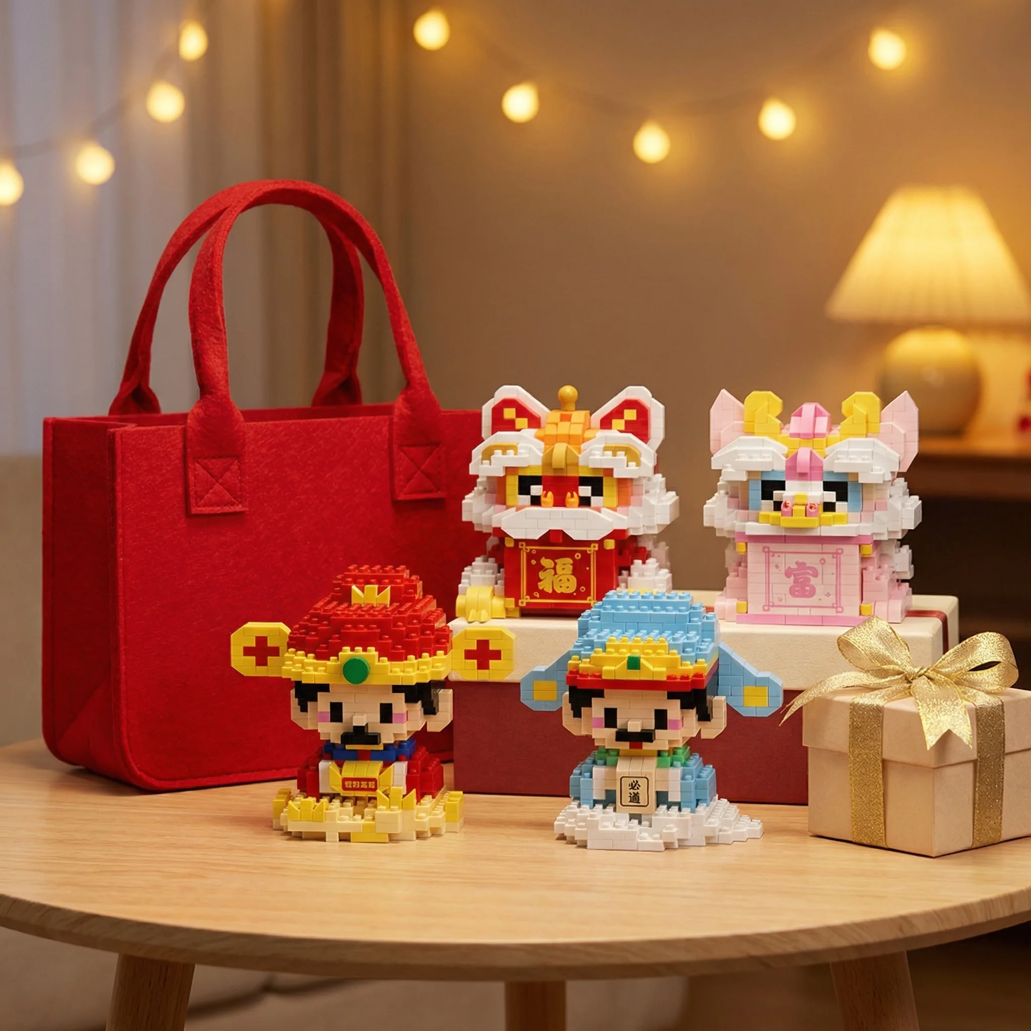 Good Luck God of Wealth Awakening Lion Wenqu Star Building Blocks Children's Toy Gifts Children's Day Handmade Desktop Ornaments