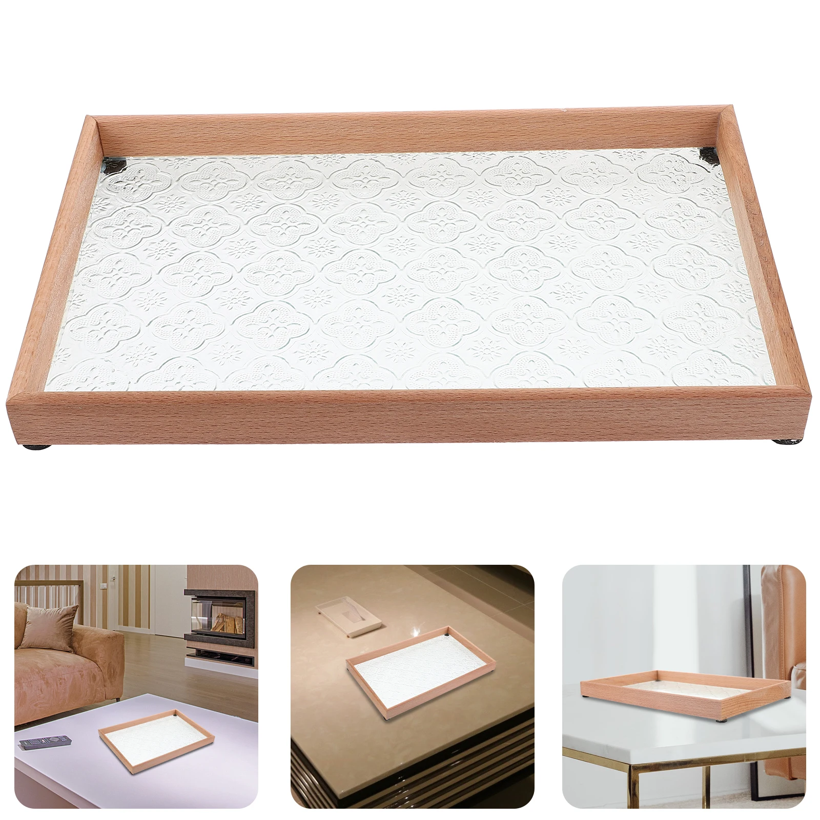 

Glass Wood Serving Reusable Snack Portable Fruit Decorative For Coffee Table Tea Ceremony Home Party Use Wooden Storage Tray