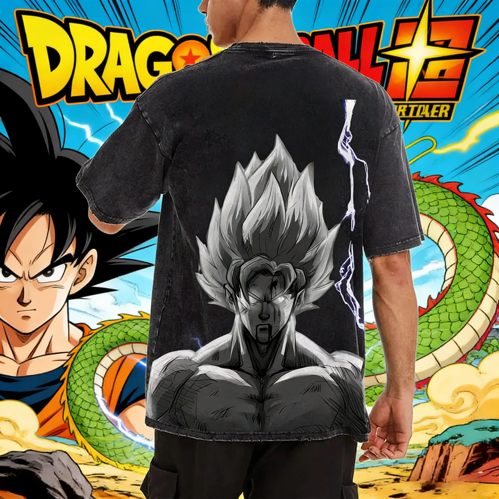 Dragon Ball Sun Wukong Free Extreme Art Retro Washed T-Shirt God Form Harajuku Street Style Sommer Herren und Damen Y2K Tops