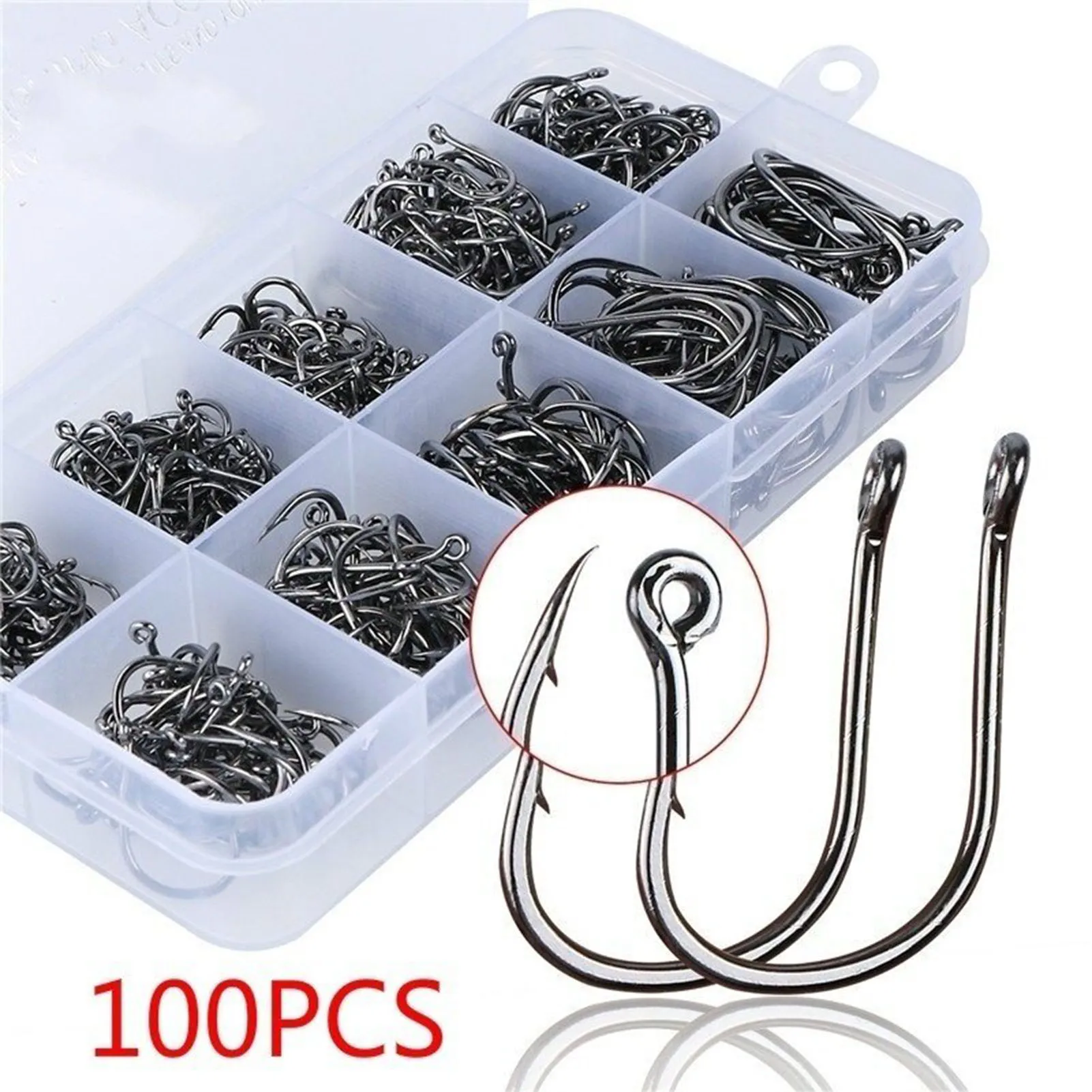 100pcs 3-12# Fishing Hook Stainless Steel Carbon Fishing Hook With Loop Sharp Barbed Boxed Fishing Hook Set Fishing Accessories