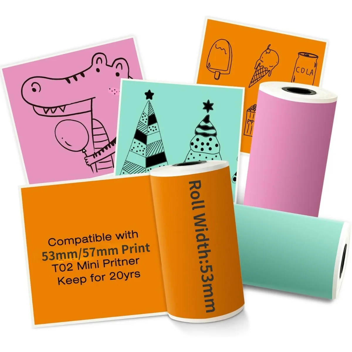 53mm Thermal Paper Roll - Compatible with T02/M02 Mini Printers, POS Receipts, Shipping Labels, Office/Home Use