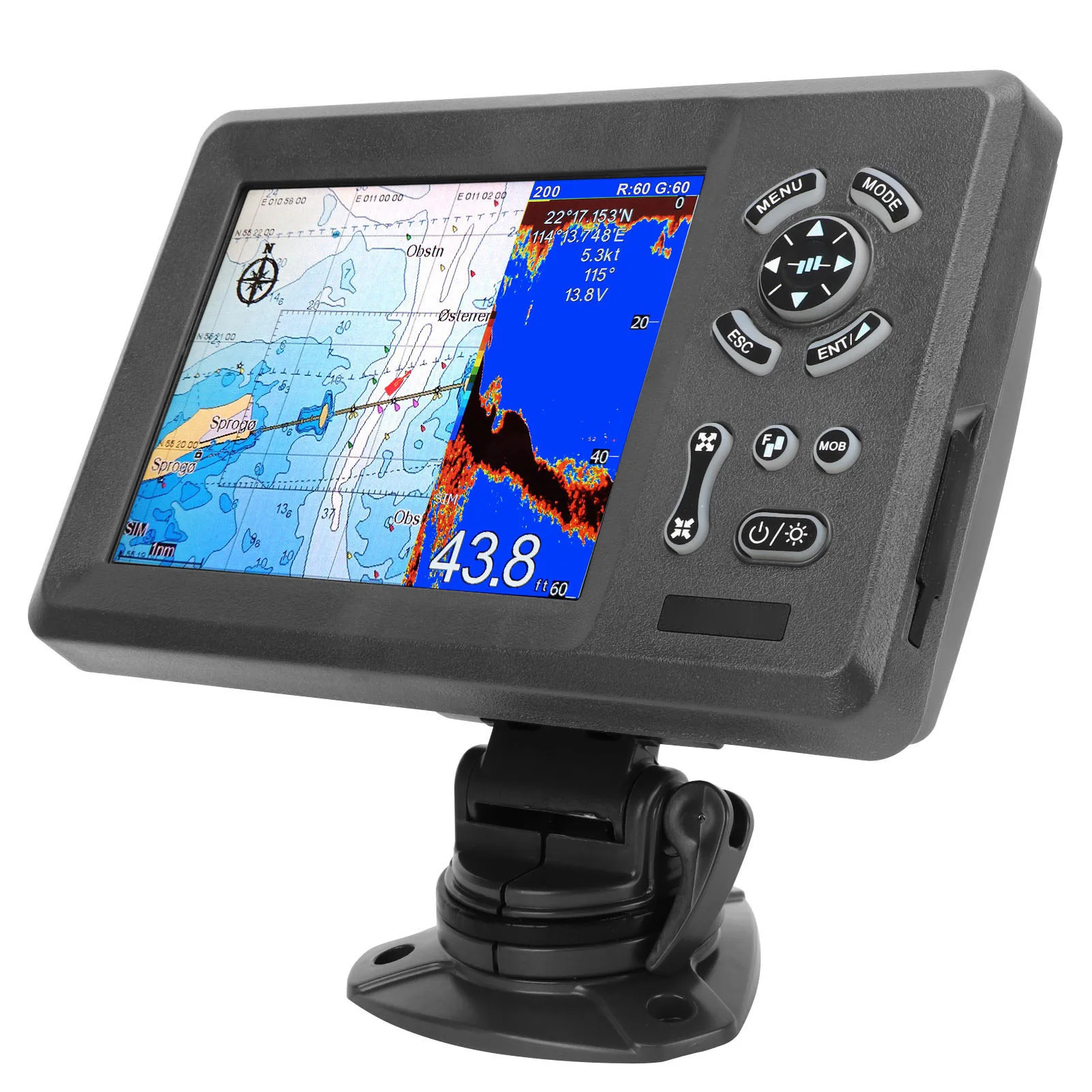 7in Marine Plotter Built in Fish Finder Colored LCD Display Split Screen IP66  Boat Navigation Locator Marine Plotter