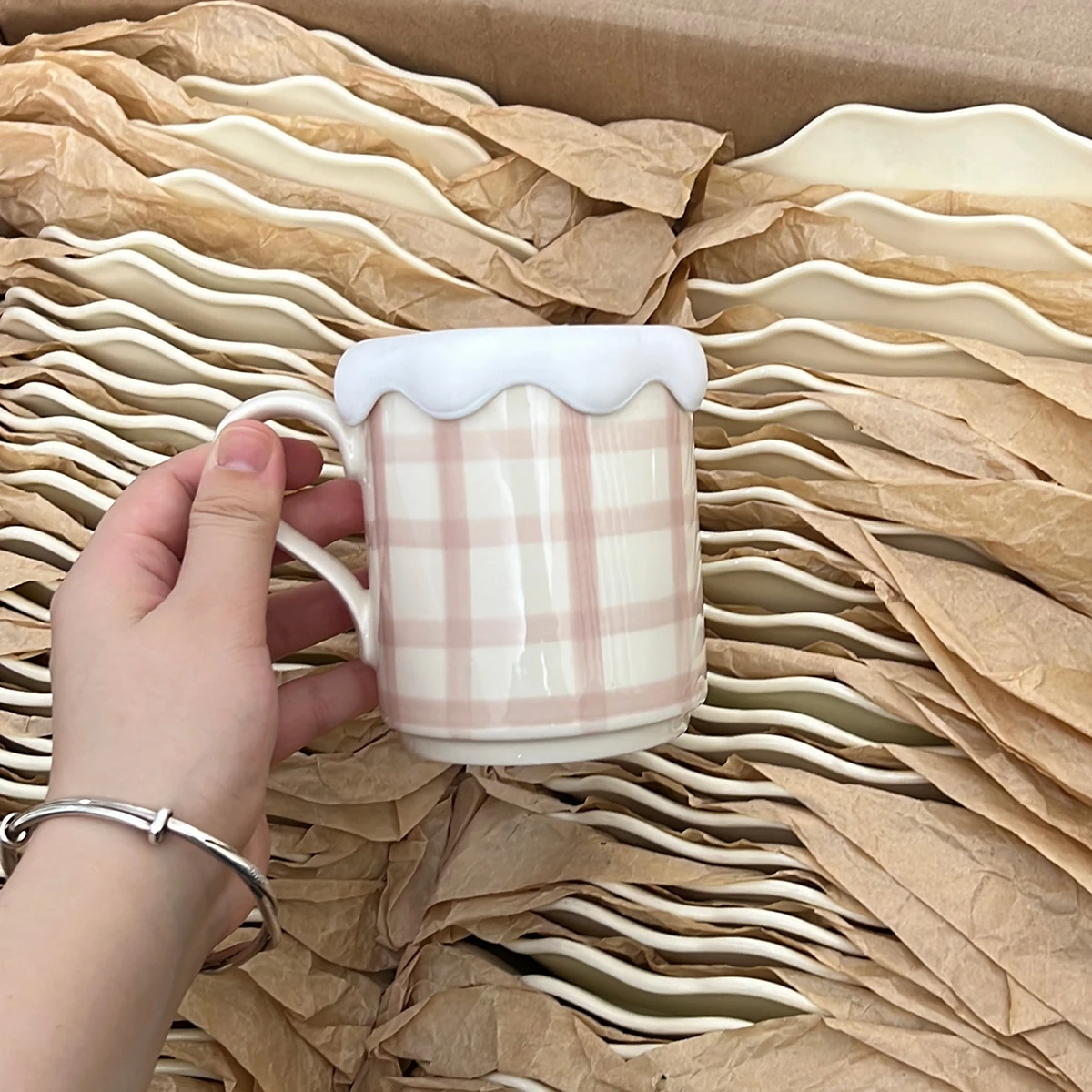 340ml Stripe Ceramic Cup New Household Underglaze Color Round Handle Mugs Creative Microwave Safe Korean Style Coffee Cup